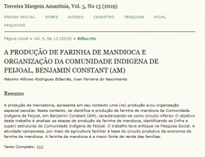 Novo artigo – Prof. Máximo Rodrigues: A produção de farinha de Mandioca e Organização da Comunidade Indígena de Feijoal, Benjamin Constant (AM)